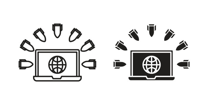 Ddos icon line style collection. Simple black solid icons