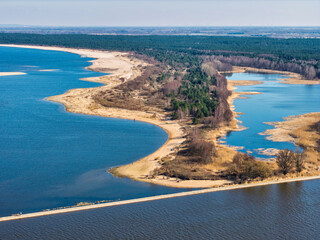 Beautiful scenery of the Vistula River mouth into the Baltic Sea in spring, Poland