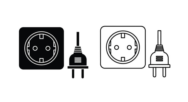 Electrical outlets and plugs in black and white line art style