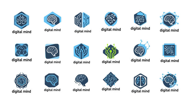 Digital Mind Logo Collection Brain Technology Abstract Concepts.