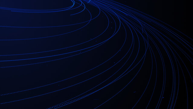 Abstract blue particle light trails on dark background