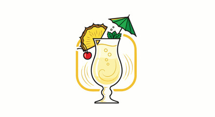 Obraz premium Refreshing tropical drink with pineapple, cherry, mint, and umbrella