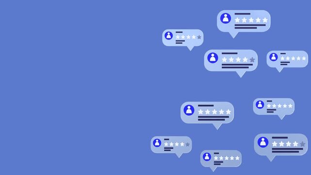 Animated Concept Of Positive Customer Reviews And Feedback With High Ratings. Ideal For Marketing, Business Presentations, Websites, And Social Media Content. With Copy Space For Text.