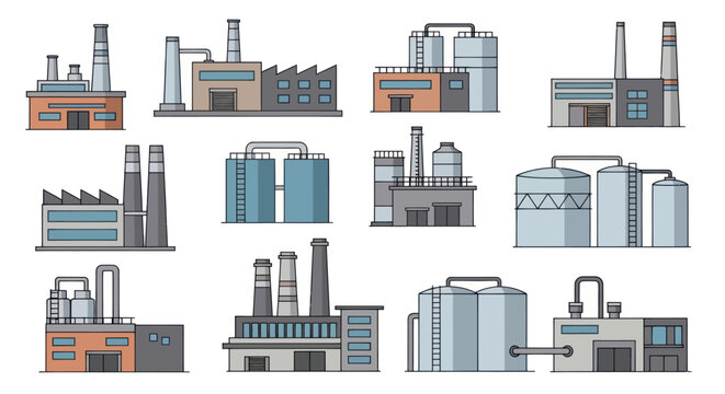 Industrial factory buildings and facilities.