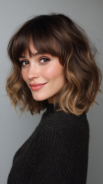 Girl with Bob, chunky highlights and bangs