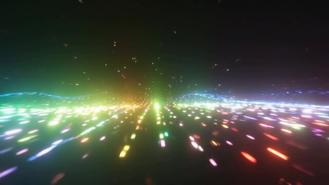 A fast motion abstract composition of blurry glowing dots creates a dynamic visual effect.