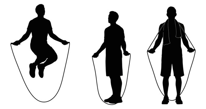 Male Silhouette Jumping Rope Exercise Set Fitness Training Workout Routine