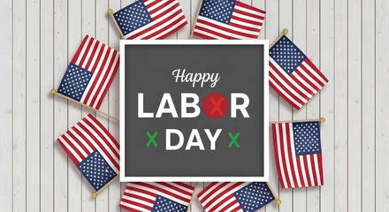 Obraz premium Happy labor day celebration with american flags and patriotic decorations