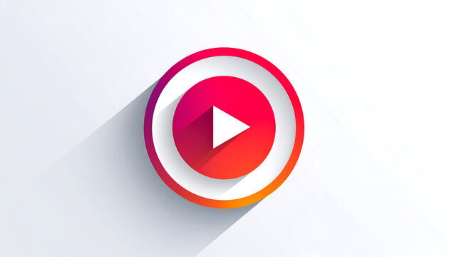 White play button inside vibrant gradient red orange circle with soft shadow effect