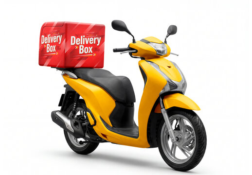 Delivery scooter with cargo box mockup isolated