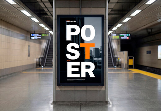 Subway Lightbox Poster Mockup Front View