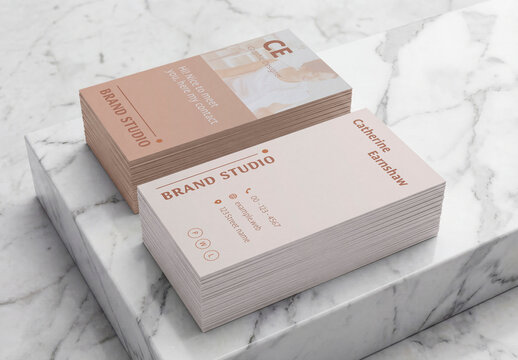 Stack of blank business cards on marble
