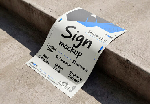 Blank sheet paper mockup on concrete step with shadow