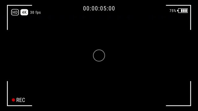 Video camera recorder screen interface with alpha channel, with Recording Status Indicators and Timecode. 4K video.