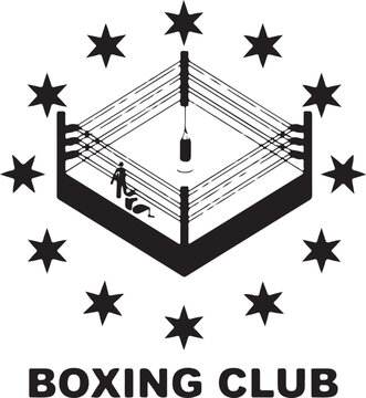 Boxing ring, boxing club, sports icon, vector illustration, black and white
