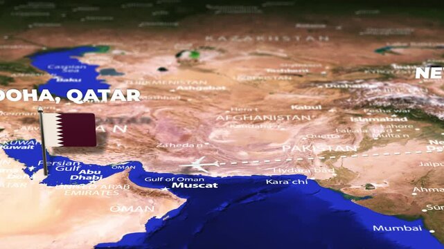 Flight From New Delhi INDIA to Doha QATAR with flag pins