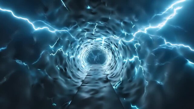 Futuristic SaaS product advertisement with floating motion graphics and lightning effects