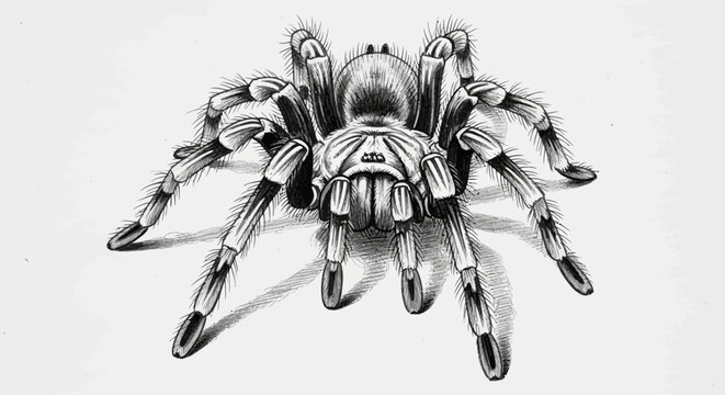 Detailed Pen and Ink Illustration of a Tarantula Spider