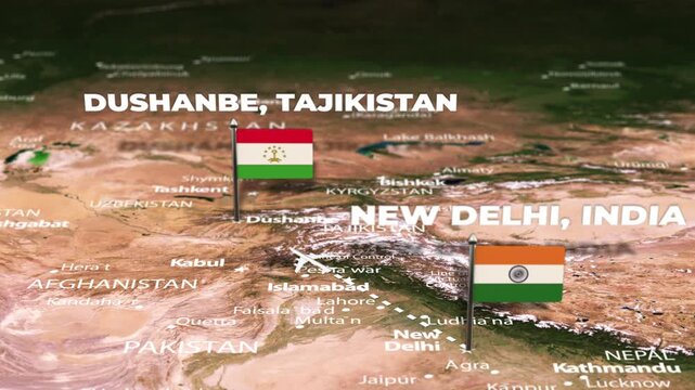 Flight From New Delhi INDIA to Dushanbe TAJIKISTAN with flag pins