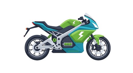 Obraz premium Electric motorcycle with green and blue body and white frame