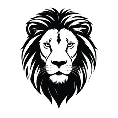 Fototapeta premium majestic lion head silhouette vector illustration in bold black and white flat design