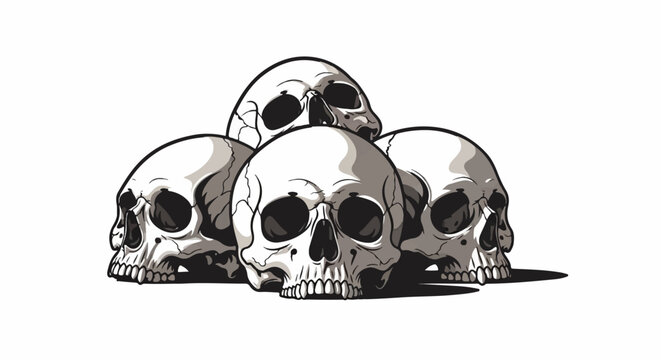 Pile of five illustrative skulls, three in front and two stacked behind