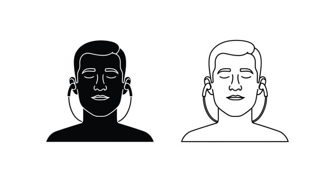 Black and white line art of two faces with headphones Vector