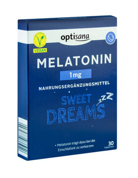 Melatonin 1 mg Nahrungserg&auml;nzungsmittel von Optisana Sweet Dreams Hintergrund weiss