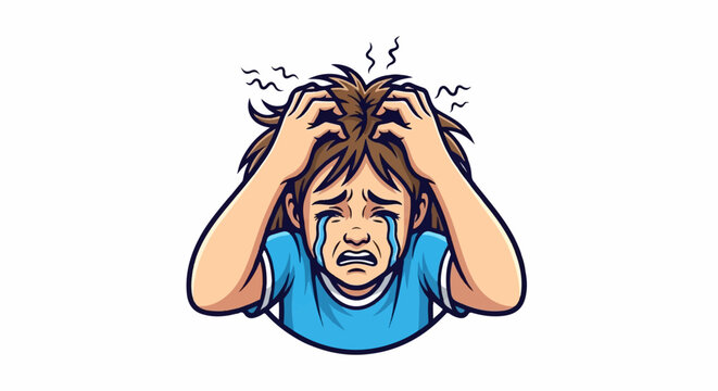 Distress, a person crying with hands on head