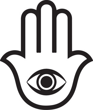 Hamsa Hand, Evil Eye Symbol, Protection Icon, Black Vector Illustration