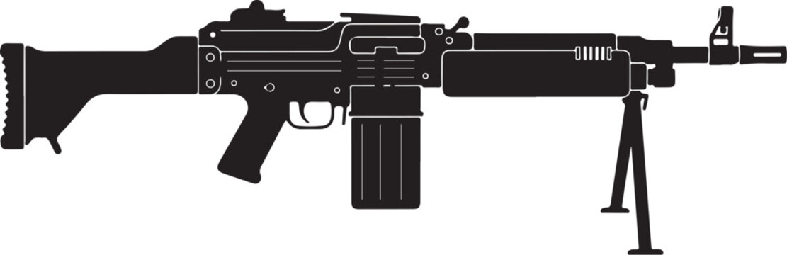 Rifle, assault rifle, machine gun, black, vector, gun, firearm, illustration, military, weapon