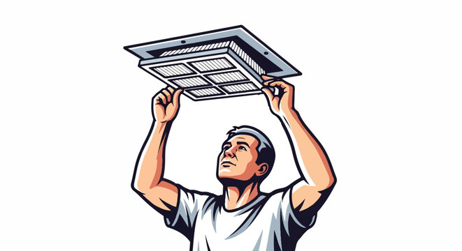 Man installing air vent filter
