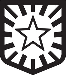 Obraz premium Black star shield icon, starburst emblem, vector graphic, shield logo