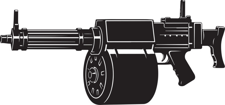 Machine gun, assault rifle, automatic weapon, firearm, black illustration