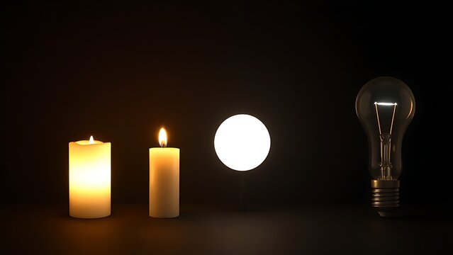 chronological. Evolution of light sources from candle flame to modern illumination in chronological sequence. symbolizing life milestones and joyful moments.