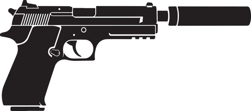 Handgun, pistol, gun, firearm, vector, black, illustration, weapon, sidearm, silencer