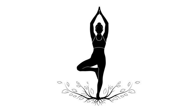 Woman in yoga tree pose standing.