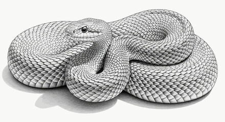 Obraz premium Detailed Black and White Illustration of Coiled Snake with Scaled Texture