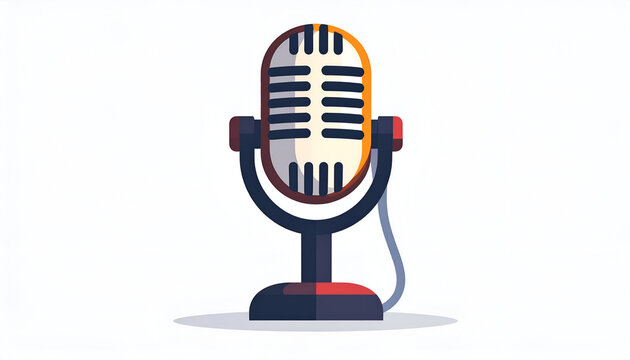 Cartoon retro microphone vector illustration on white backdrop for broadcast or recording
