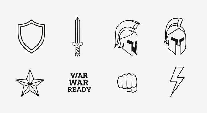 Collection of warrior and battle icons for design.