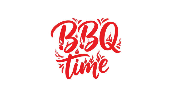 BBQ Time Red Text with Flames Illustration
