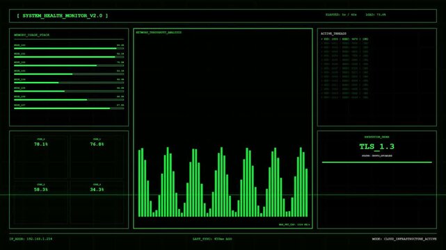 System Health Monitor Memory Usage Network Dashboard Interface.
