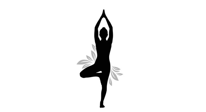 Woman in yoga tree pose silhouette.