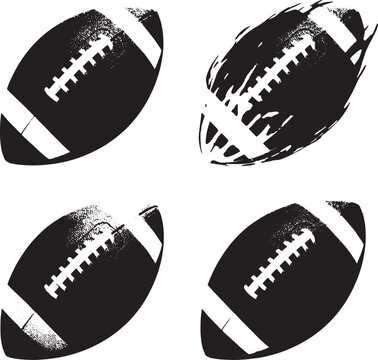 American football icons, black and white vector footballs, sports illustrations, athletic symbols