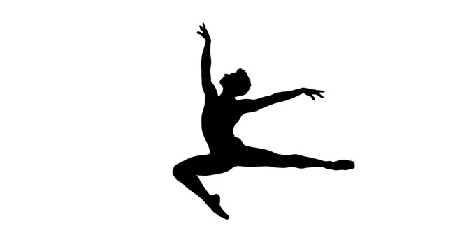 Silhouette of a dancer jumping high.