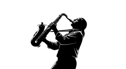 Naklejka premium Man playing a saxophone instrument music.