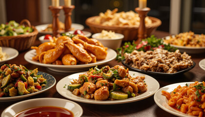 Obraz premium Festive feast table with traditional dishes for Id al-Adha celebration