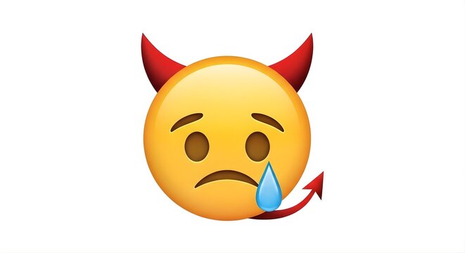 Sad Emojii with Devil Horns and Tears