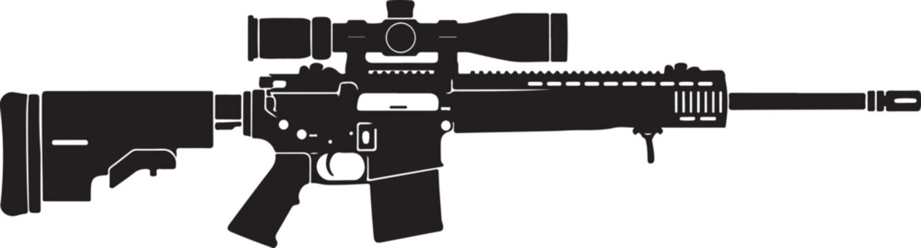 Sniper rifle, assault gun, black vector, tactical weapon, firearm illustration