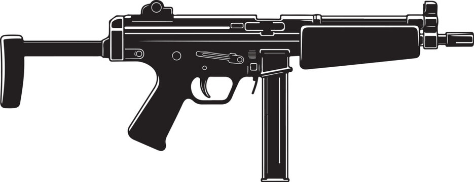 Black assault rifle, machine gun, firearm, vector illustration, gun silhouette
